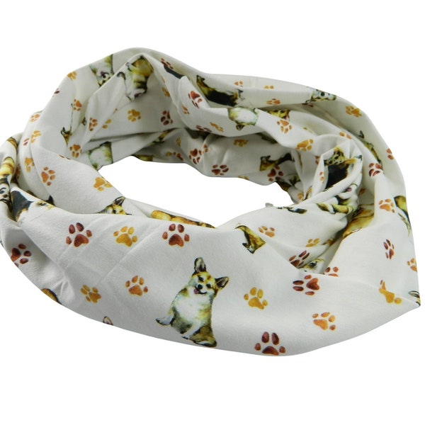 Loop scarf, corgies, dog paws, transitional scarf, jersey scarf, round scarf, scarf, wellness scarf, decorative scarf