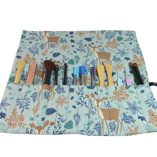 pencil rolls, forest animals, brush roller, pencil case, makeup brushes, hook needles, utensile silo, storage, small parts, order helper, travel