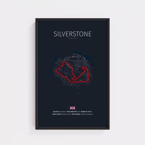 Silverstone Circuit F1 Poster – Formula 1 Track Map Wall Art, Minimal Racing Circuit Print, Motorsport Decor for Car Fans