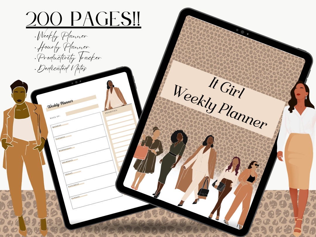 IT GIRL Weekly Planner Brown Digital Week at a Glance - Etsy