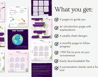 Eco-Friendly Habit Tracker Printable Sheets | Daily Progress Journal & Sustainable Living Planner | Green Lifestyle Organizer