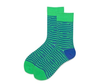 Blue Stripe with Green toe Cotton Socks, Minimalist socks, One Size, Unisex Socks, cozy socks, patterned socks.