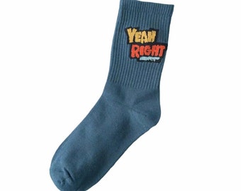 Grey "YEAH RIGHT" Cotton Socks, Funny Socks, Unisex Socks, One Size, Premium Cotton Socks, Novelty Socks, Perfect Gift for Men and Women