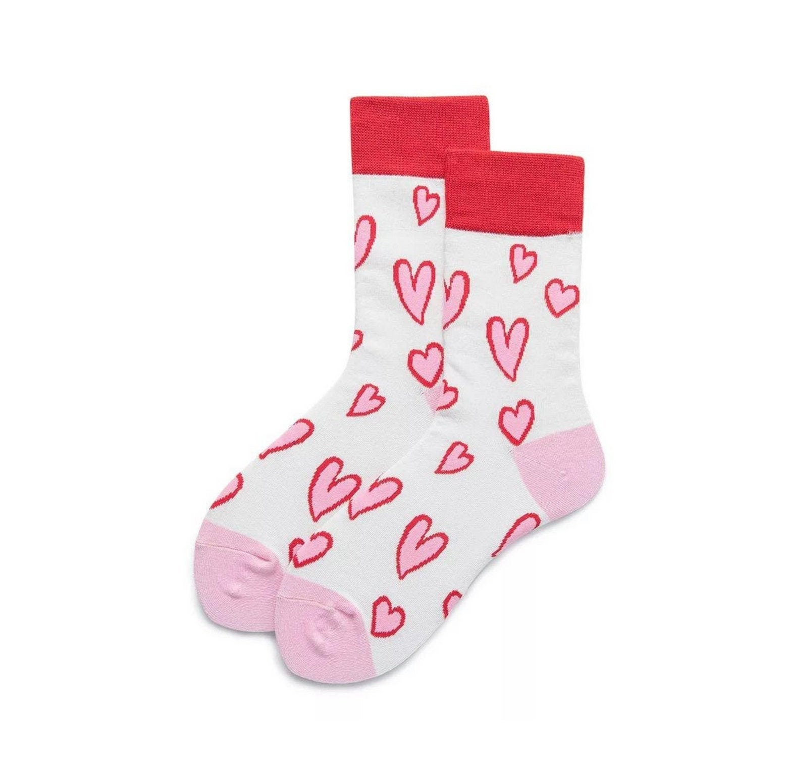 Cute Heart Pink and White Cotton Socks Funky Socks Cotton Etsy UK