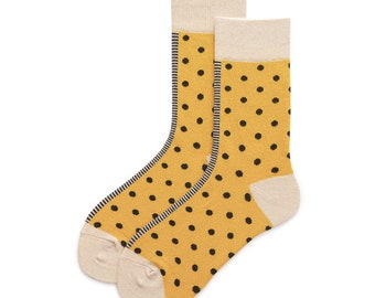 Yellow Black Spotted Socks, Yellow Socks, High Quality Cotton Socks, Unisex, Classic Style, One Size