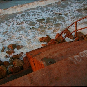 Galveston Texas Seawall | Beach at Sunrise | Gulf of Mexico | Texas Beach Decor | Coastal Wall Art | After Storm | Stairwell to the Waves