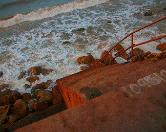 Digital Print Download, Galveston TX Seawall, Beach at Sunrise, Gulf of Mexico, Coastal Wall Art, Texas Beach Decor, Stairwell to the Waves