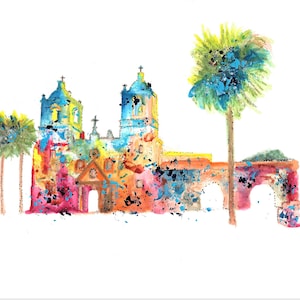 Mission Concepcion watercolor abstract | San Antonio wall art| Texas missions art | Texas watercolor print | San Antonio decor