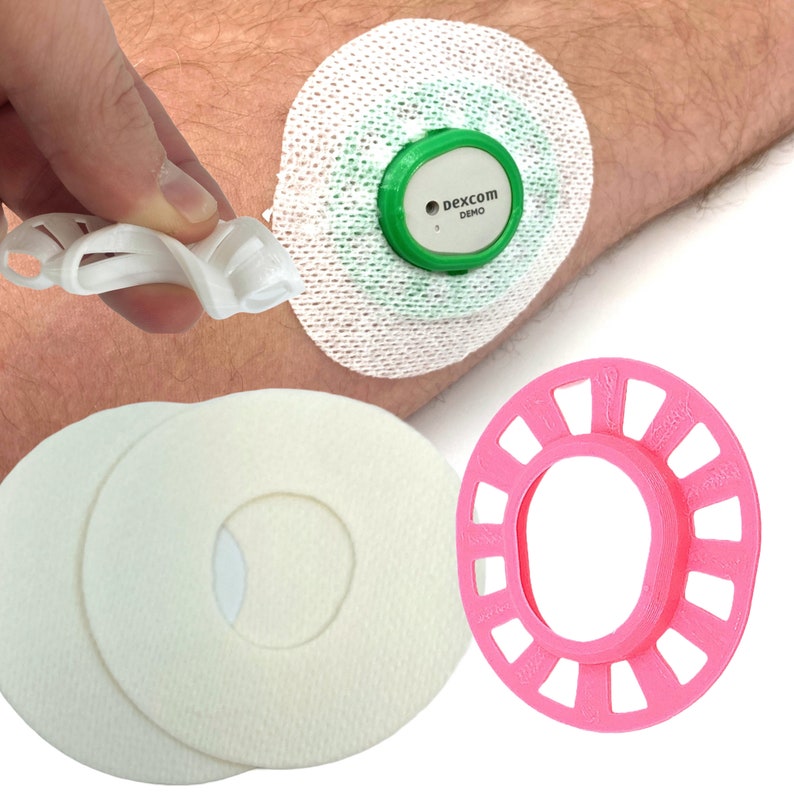 Flexible & Reusable Dexcom G7 GripShield™ CGM Bump Protection Overlay Shield, Armor Guard Includes 2 Sample Adhesive Overlay Patches Hot Pink