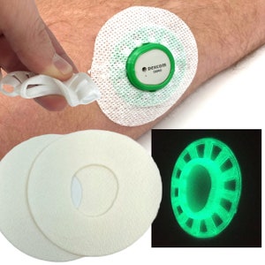 Flexible & Reusable Dexcom G7 GripShield™ CGM Bump Protection Overlay Shield, Armor Guard Includes 2 Sample Adhesive Overlay Patches Glow In The Dark