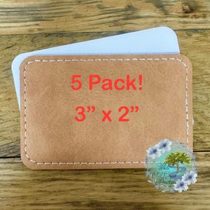 5 Pack Blank Sublimation Laser or DTF Patches Rectangle Brown Faux Leather Threaded 3” x 2” with adhesive for Hats Beanies Stockings
