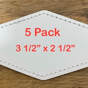 May include: White leather patch with red stitching and text that reads "5 Pack 3 1/2" x 2 1/2"
