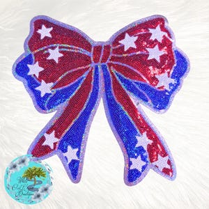 LARGE Coquette Bow Sequin Patch 10.5” Wide Iron-On Patch DIY Red White Blue USA Glitter Trim 250th Anniversary Independence Day 4th of July