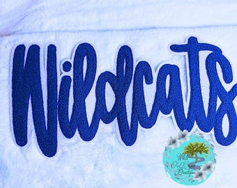 LARGE Chenille Wildcat Patch 12” Wide Iron-On Patch DIY Royal Blue / White Felt Trim Kentucky Wildcats Mascots Football Team Spirit UK