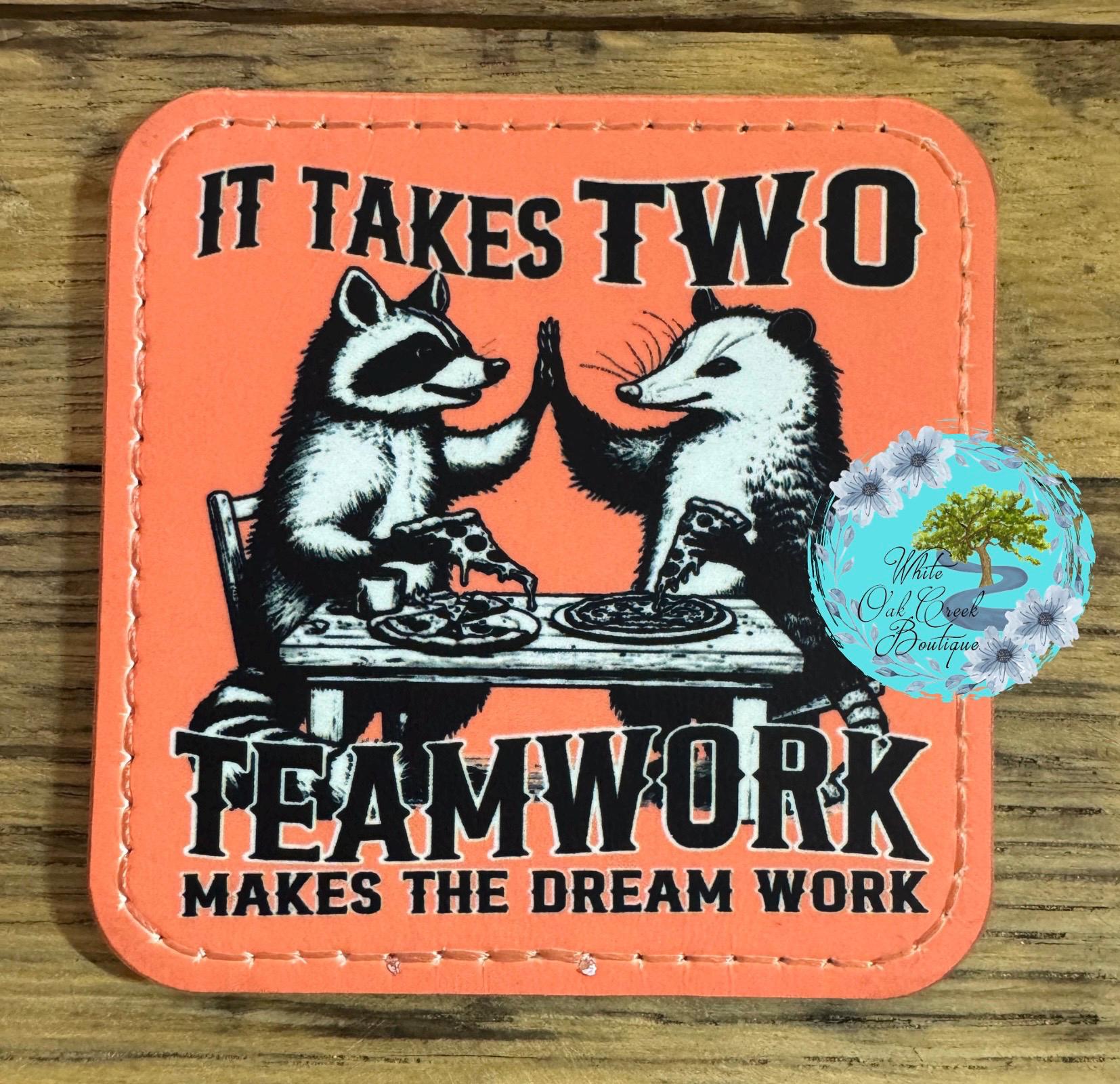 Teamwork Patch Feral Raccoon Teamwork 2 1/2” X 2 1/2” Square Sublimation Trucker Hat ...
