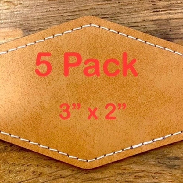 5 Pack Blank Sublimation Laser or DTF Patches Hexagon Brown Faux Leather Threaded 3” x 2” with adhesive for Hats Beanies Stockings