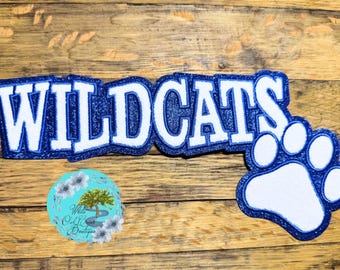 YOUTH Wildcat Chenill Patch 10” Wide Iron-On Patch DIY Royal Blue / Blue Glitter Trim Kentucky Wildcats Bling Mascots Football Team Spirit