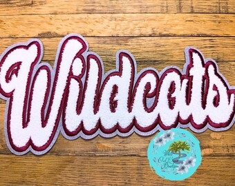 LARGE Wildcat Red Chenille Patch 12” Wide Iron-On Patch DIY Arizona LA Jersey Kentucky Wildcats Fuzzy Mascots Football Team Spirit