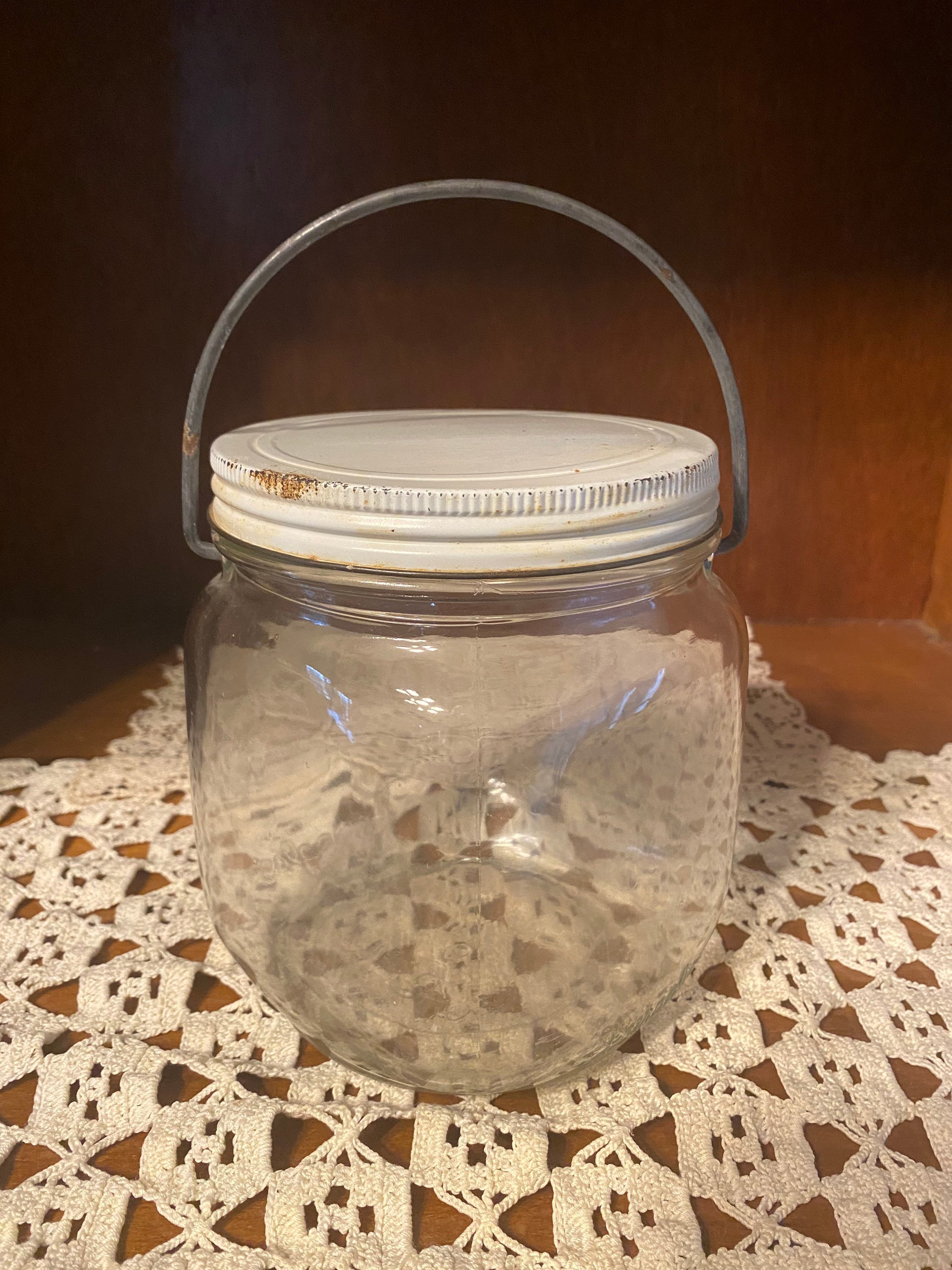 Vintage glass container with lid and handle Etsy