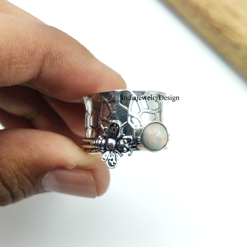 Natural Opal Ring, Honey Bee Ring, 925 Sterling Silver Ring, Spi Natural Opal Ring, Honey Bee Ring, 925 Sterling Silver Ring, Spi