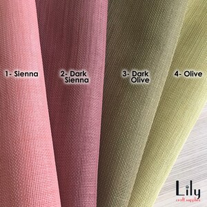 May include: Four fabric swatches in different colors: Sienna, Dark Sienna, Dark Olive, and Olive. The swatches are arranged from left to right in order of color.