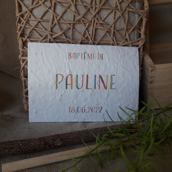 Carte à planter personnalisée baptême communion mariage anniversaire avec enveloppe - Cadeau invité baptême communion mariage anniversaire