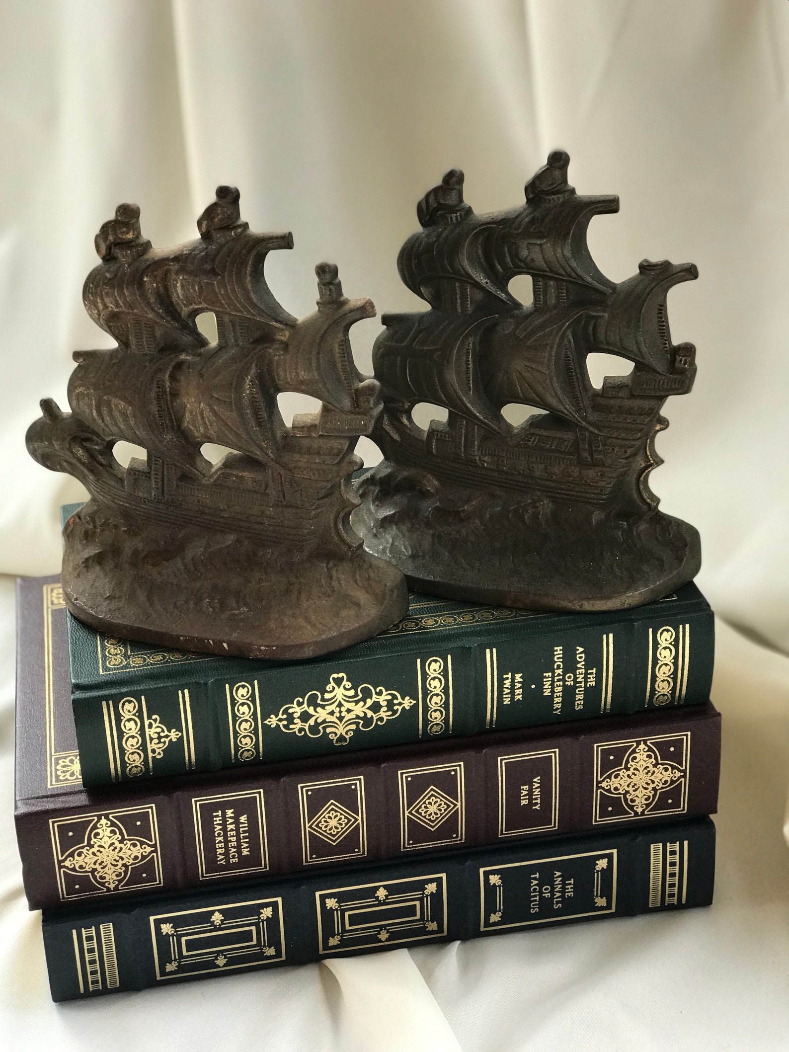Cast Iron Bookends Spanish Galleon Copr 1928 Etsy