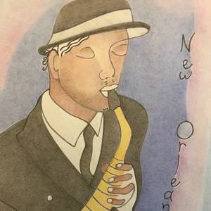 New Orleans Art Louisiana Art Jazz Musician Art Wall Art Digital Download Saxophone Art Man Playing Saxophone Wall Decor