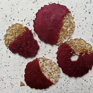Resin geode coasters- red and gold