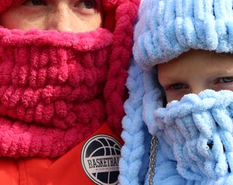 Knit Balaclava with Ears – Winter Hood – Crochet Ski Mask – Cute Aesthetic Balaclava – Warm Snowboard Hood – Unisex Winter Hat