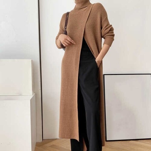 shopZEBA Clara Longline Jumper Dress | Pullover Dress | Long Knit Tunic Dress | Women Jumper | Knitted Dress