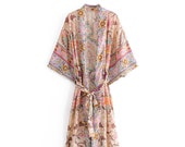 PASTEL Kimono Boho women floral print bat sleeve beach Bohemian Kimono robe Jacket Ladies V neck Tassel Summer happie dress vestidos