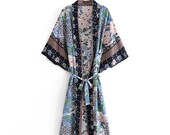 AMAYA Summer Kimono Robe Vintage chic Women Floral Peacock kimono bat sleeve Bohemian Ladies V neck beach cover up vestidos