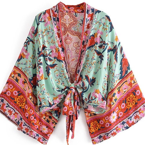 NOA Vintage Floral Print Boho Short Kimono Robe Jacket - Etsy UK