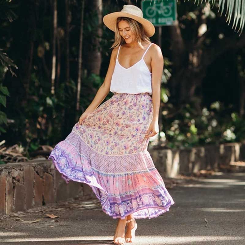 KAASNI Maxi Skirt Vintage Chic Fashion Hippie Women Beach | Etsy