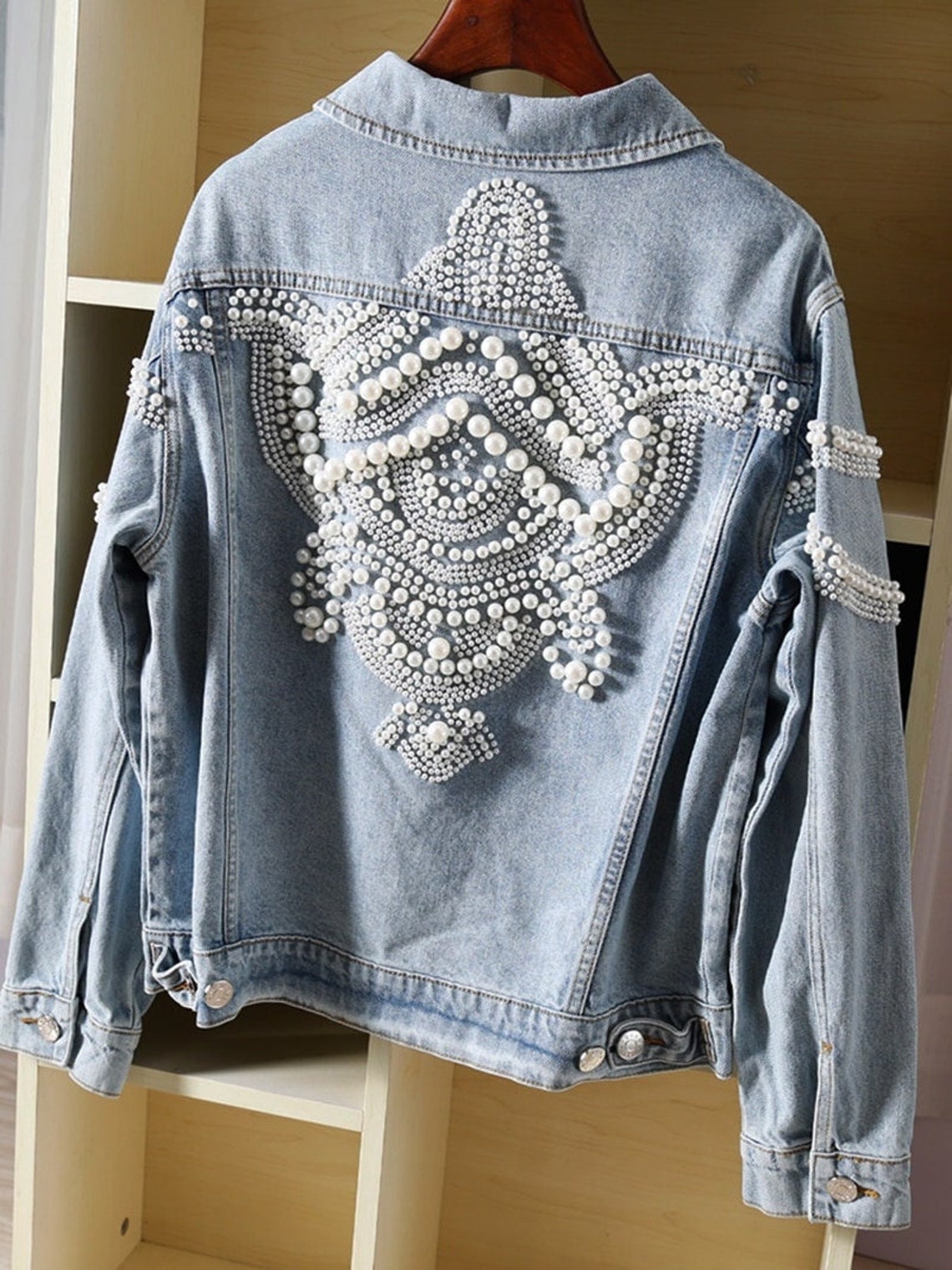 PEARL Denim Jacket Women Boho Denim Jacket Bead - Etsy