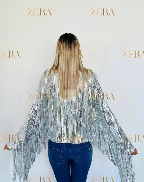 Topshop sequin shop fringe jacket