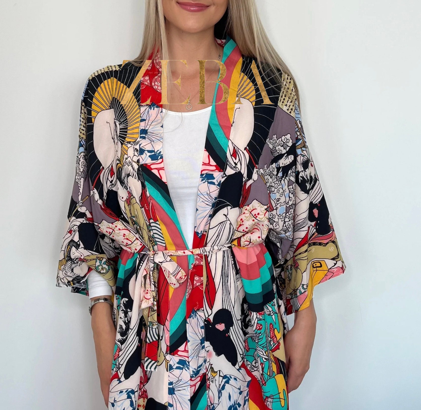 IKIGAI Japanese Art Inspired Kimono Robe Boho Dressing - Etsy