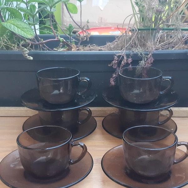 Lot de 6 Tassé à café - Fumé - Vereco - tasse et sous tasse - Duralex - Made in France