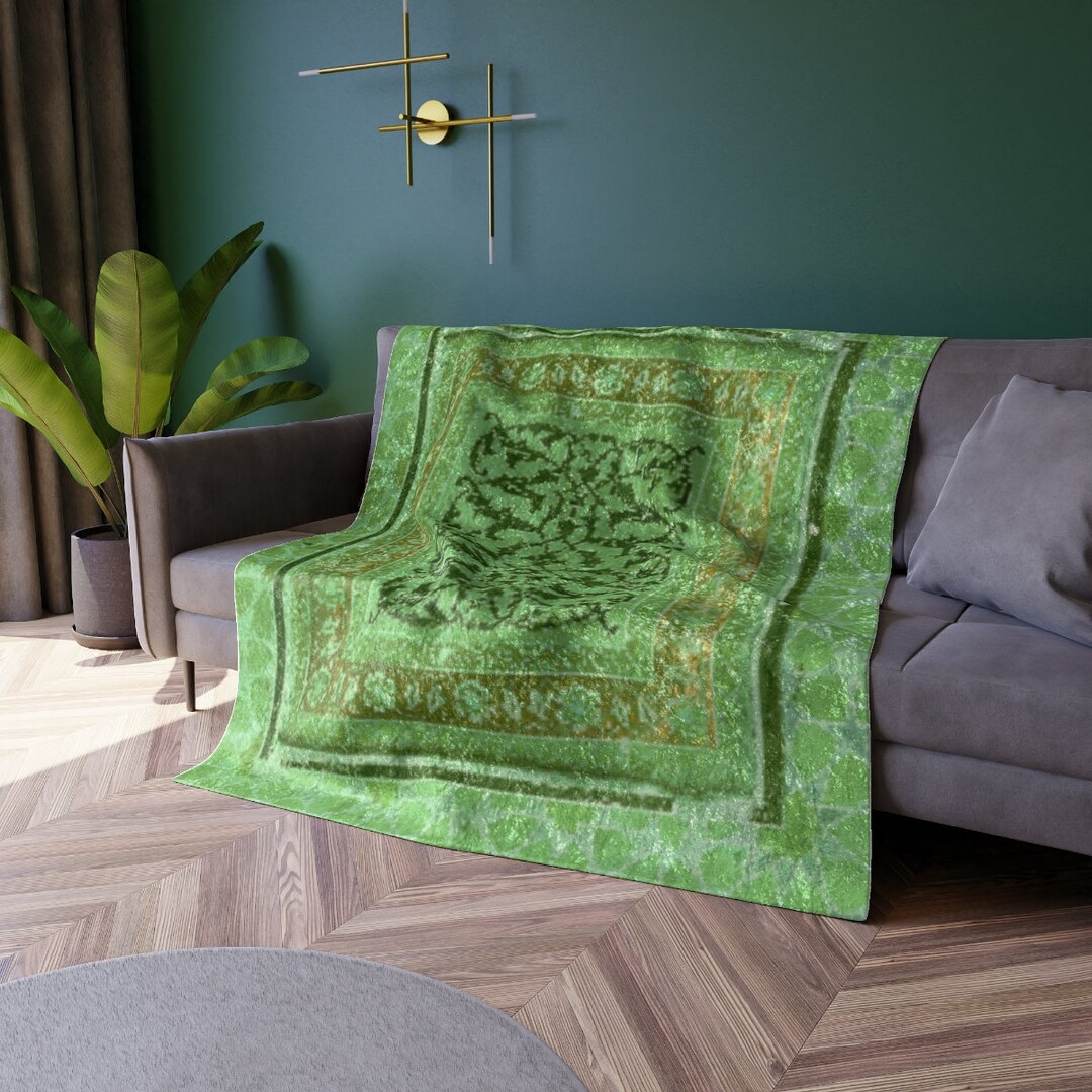 Green Boho Crushed Velvet Blanket Vintage Throw Blanket Etsy
