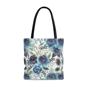 Beautiful Watercolor Blue Flower Tote Bag, Gift For Her