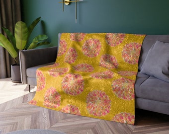 Manta de terciopelo arrugado con diseño vintage: ropa de cama de terciopelo floral (127 x 152 cm)