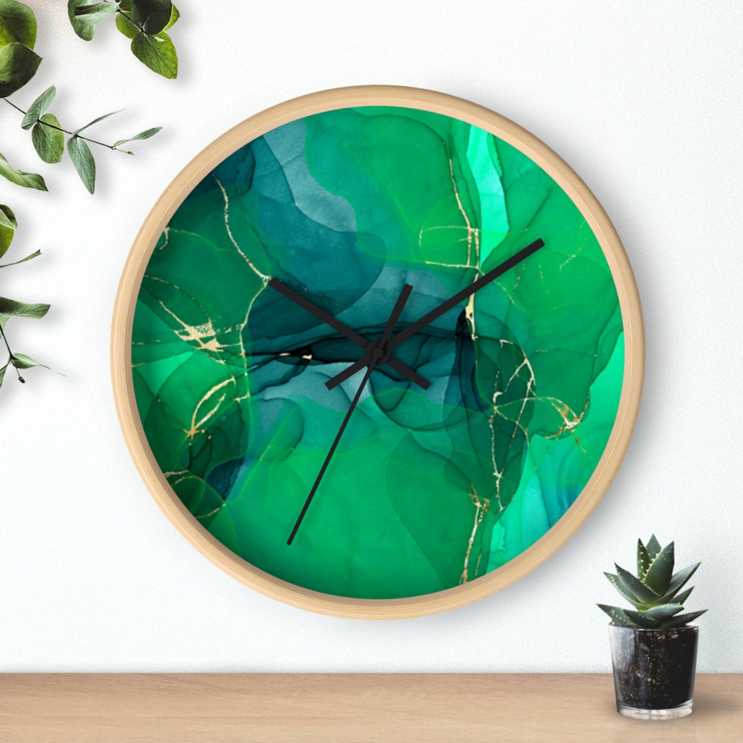 Green and Gold Marble Wall Clock Home Decor Friend Gift Etsy