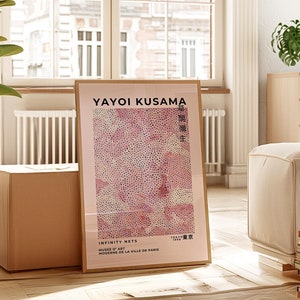Poster Yayoi Kusama rose, poster Kusama, art mural moderne, téléchargement numérique, art mural Kusama, impression d'inspiration rose blush, art net Yayoi infinity