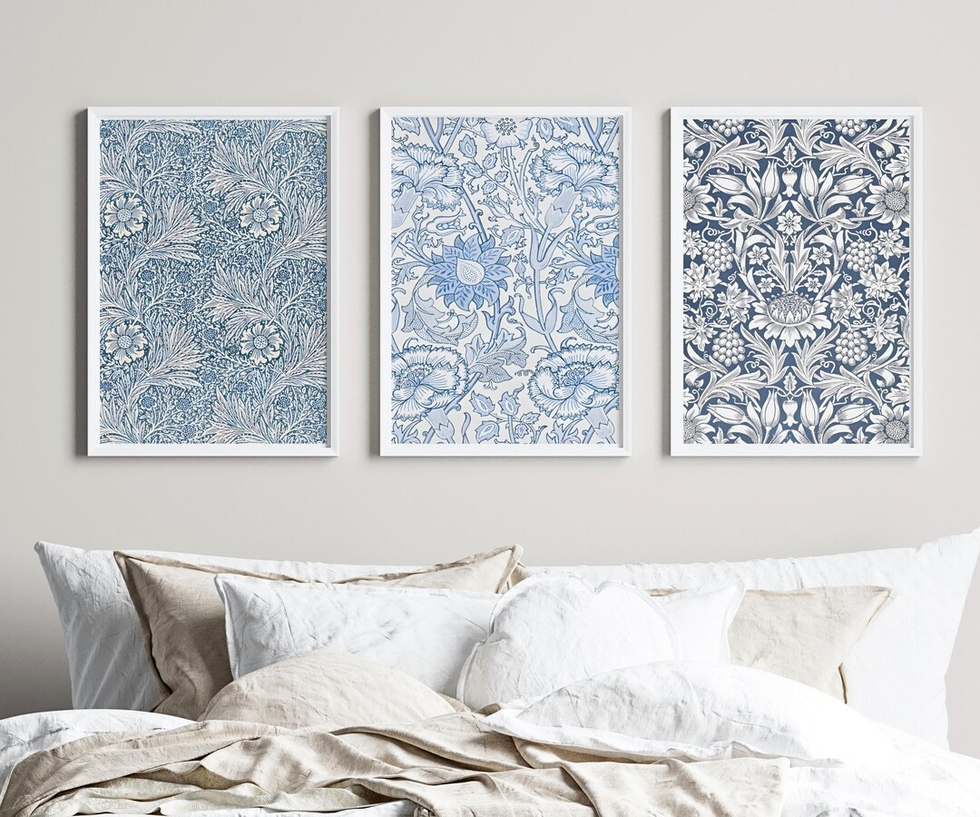 William Morris Print Set of 3, Blue Botanical,art Nouveau Poster ...