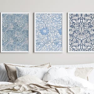 Conjunto de 3 pósteres de William Morris, estampado botánico azul, girasol, rosa rosa y cardo, Art Nouveau, artes y manualidades, estampados botánicos.