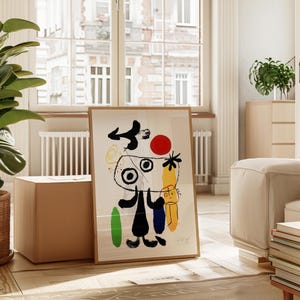 Poster di Joan Miró, Figur Gegen Rote Sonne II Wall Art, Dipinti di Joan Miro, Decorazione murale moderna astratta, Download digitale, Poster della mostra