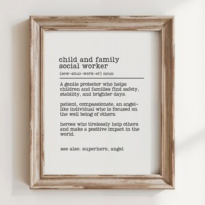 Uppskattning för socialarbetare, gåva, definition, familj och barn, utskrivbar ordbok, väggkonst