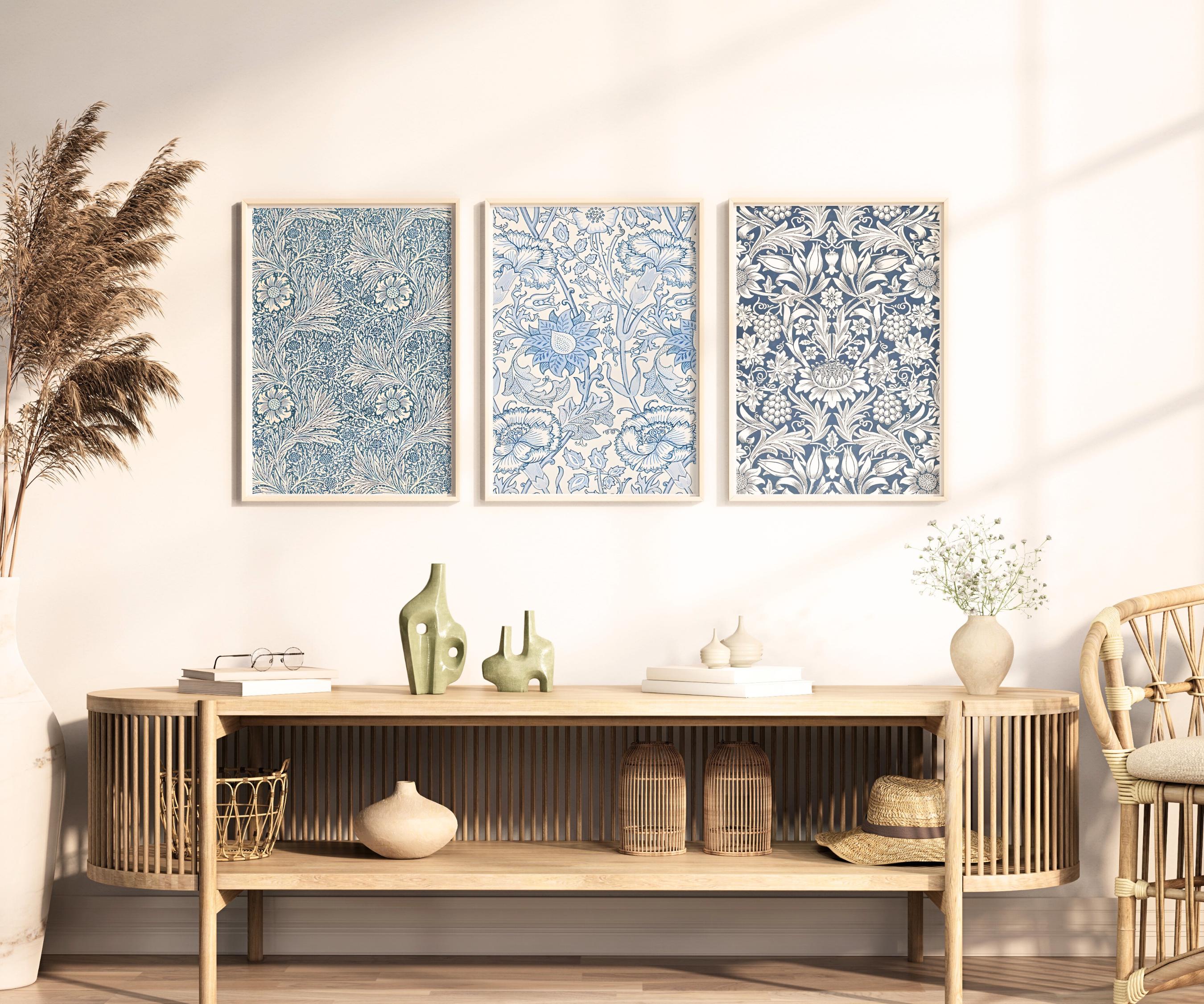 William Morris Print Set of 3, Blue Botanical,art Nouveau Poster ...