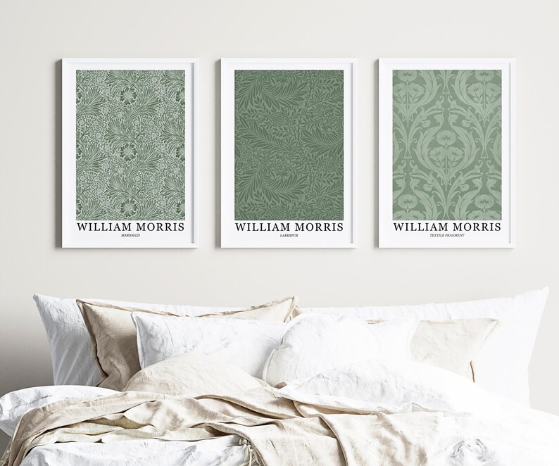 William Morris Print Set of 3, Sage Green Botanical, Art Nouveau ...